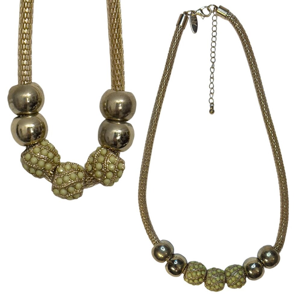 New York & Company Gold Tone Snake Style Chain with Green & Metallic Beads